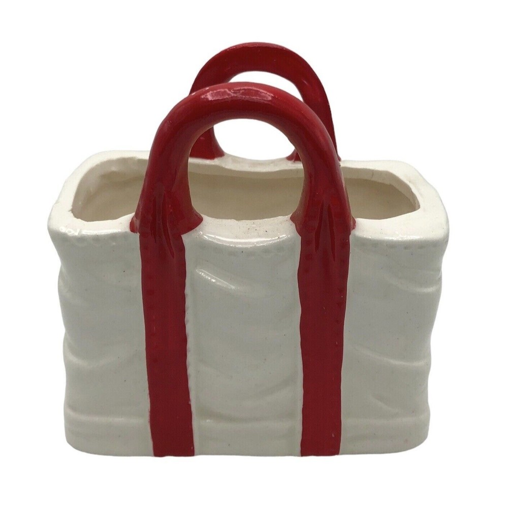 Vintage Christmas Porcelain Miniature Gift Bag Trinket Inarco Japan 3”x3” 1950s